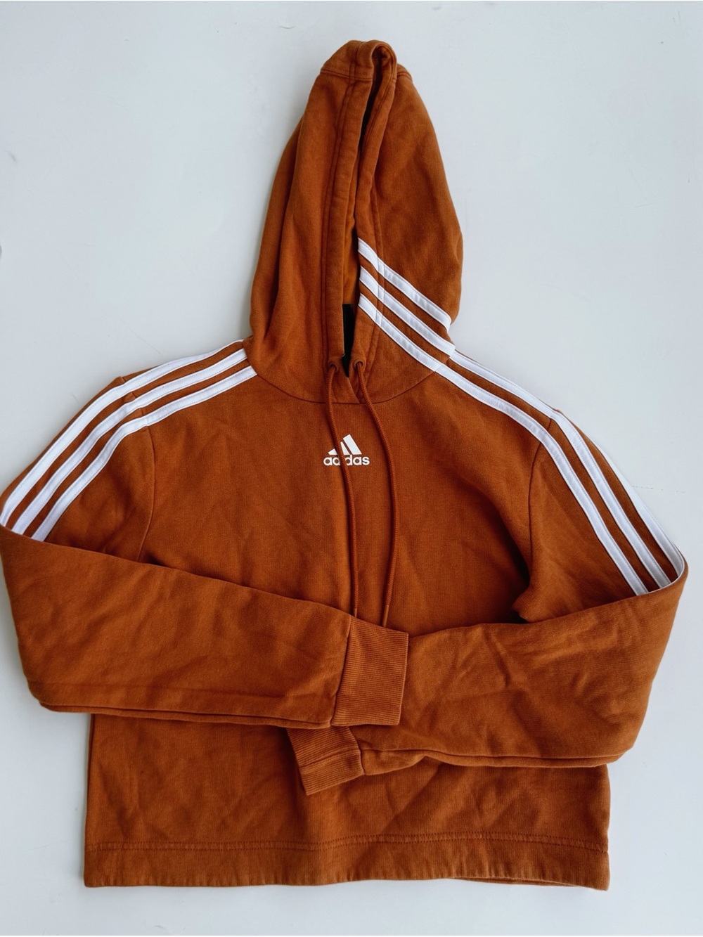 adidas Rust Orange Hoodie with White Stripes